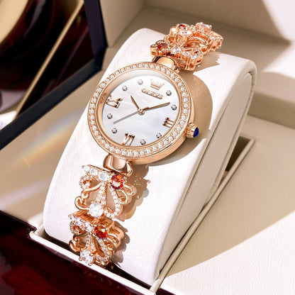 OLEVS Women&#39;s Watches Luxury Elegant Original Quartz Wristwatch Stainless Steel Inlaid Diamond Gemstone Watch Gift for Girl New