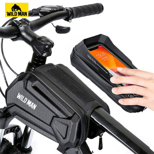 NEW WILD MAN Bicycle Bags Front Frame MTB Bike Bag Waterproof Touch Screen Top Tube Mobile Phone Bag For Cycling Accessories