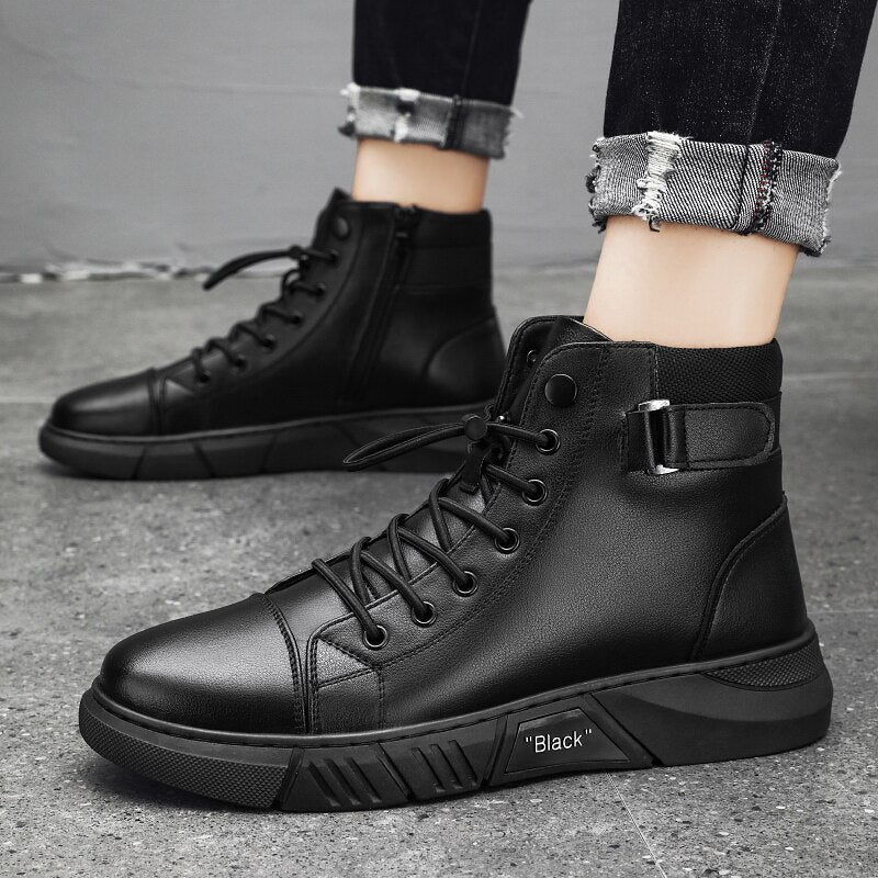 WSNG New All-match British Martin Boots Non-slip High-top Men&#39;s Shoes Solid Color Chelsea Boots Wear-resistant Outdoor Shoes