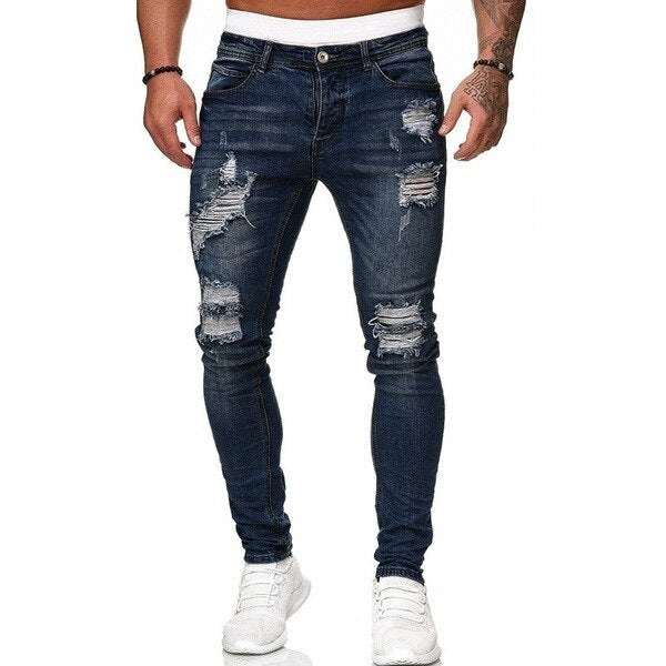 5 kinds of style Ripped Jeans Men Skinny Slim Fit Blue Hip Hop Denim Trousers Casual Jeans for Men Jogging jean