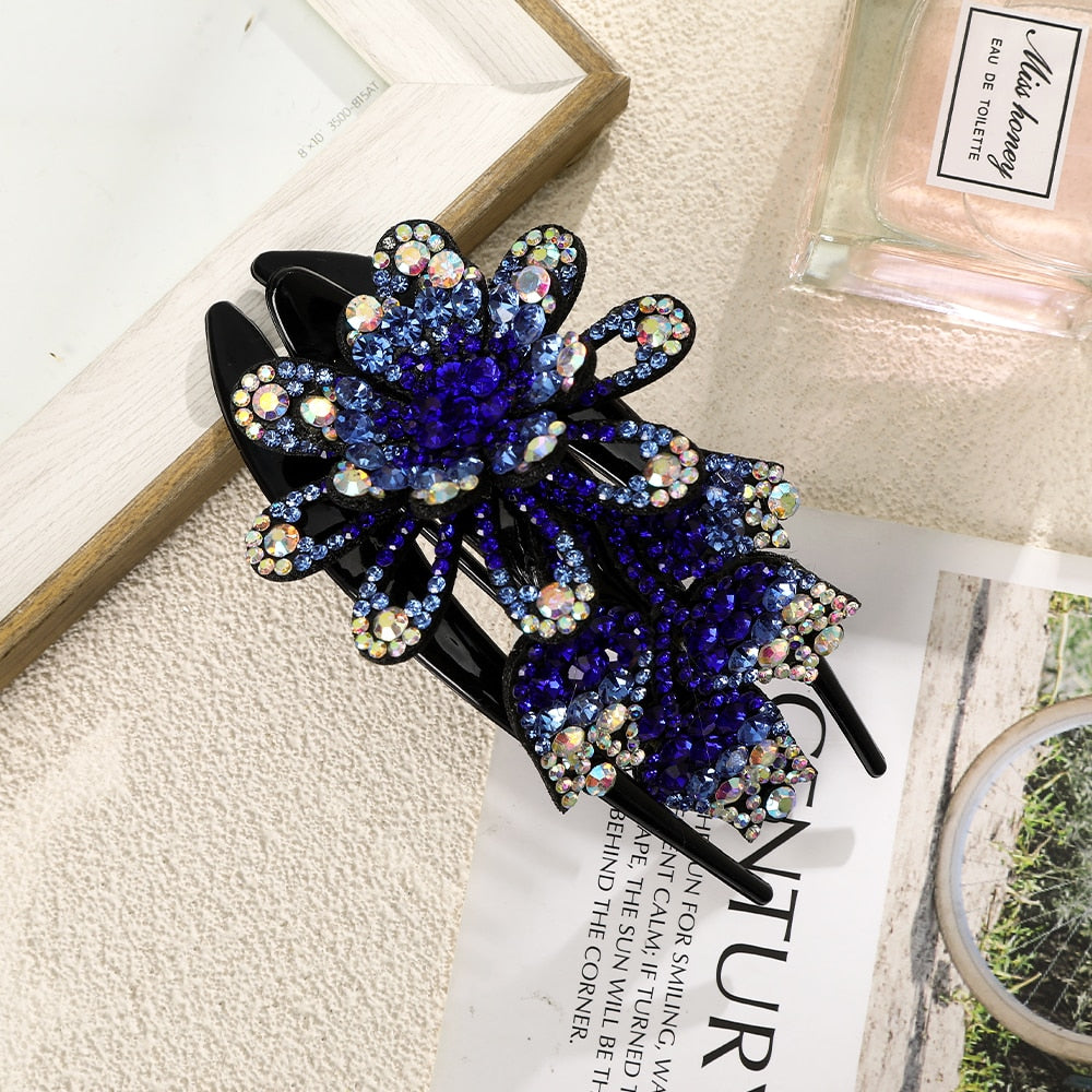 Rhinestone Hairpin Flower Leaf Butterfly Duckbill Hair Claws Retro Hair Clips Accessories For Women Shinning Ponytail Headwear