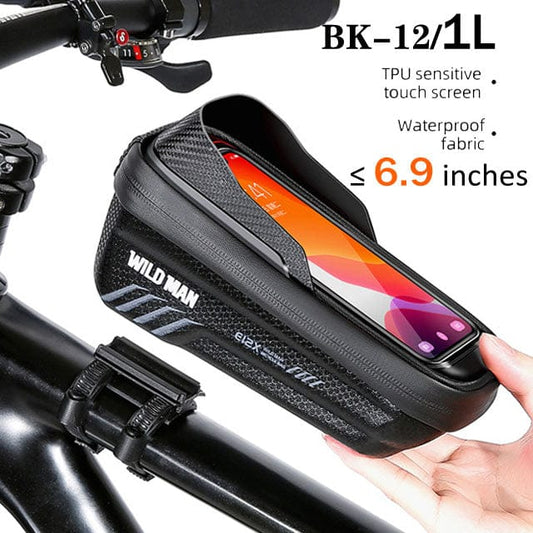 WILD MAN New Bike Bag 2L Frame Front Tube Cycling Bag Bicycle Waterproof Phone Case Holder 7 Inches Touch Screen Bag Accessories