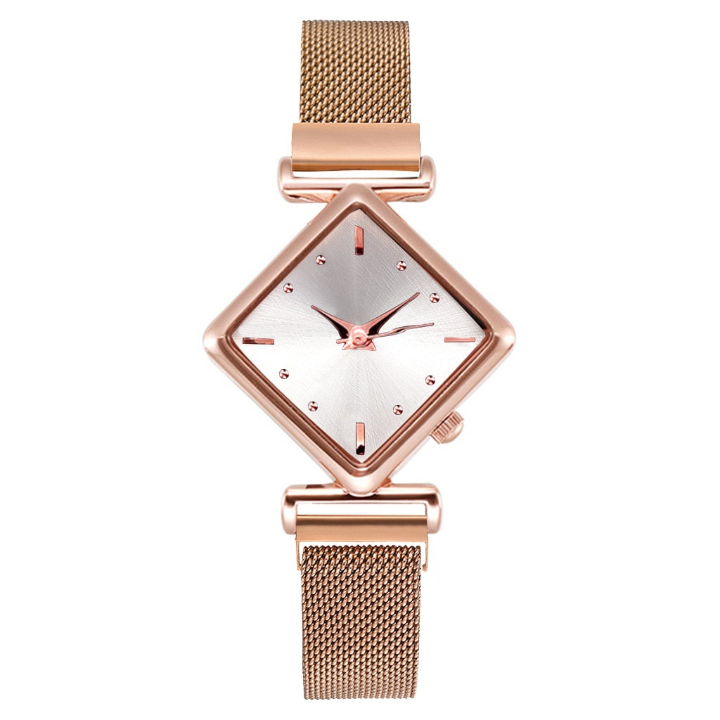 Simple Rhombus Women Watches &amp; Bracelets Set Dial Luxury Stainless Steel Bangle Bracelet Watch Ladies Quartz Wristwatch Gifts