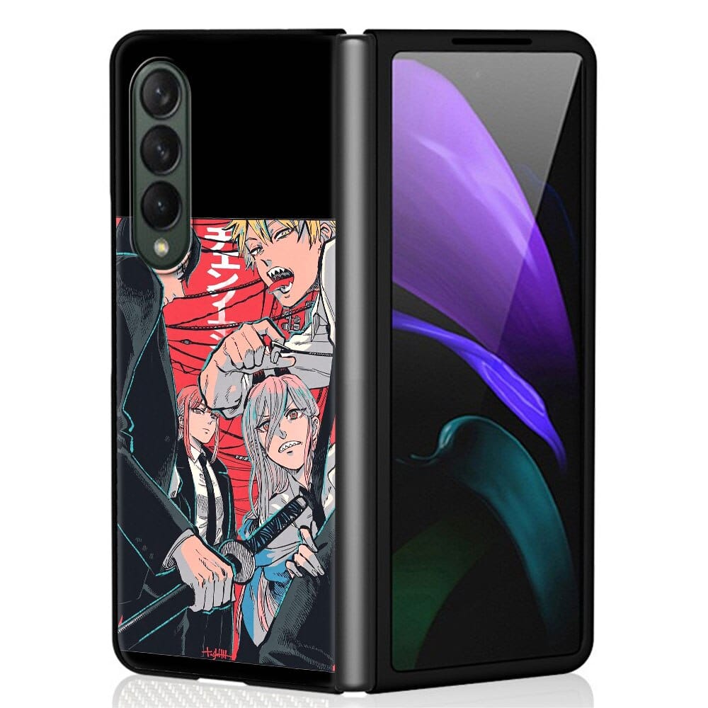 Anime Chainsaw Man Case for Samsung Z Fold3 Fold4 5G Phone Cover 6.7 Inches for Galaxy ZFold 3 Fold 4 Black Hard Capas