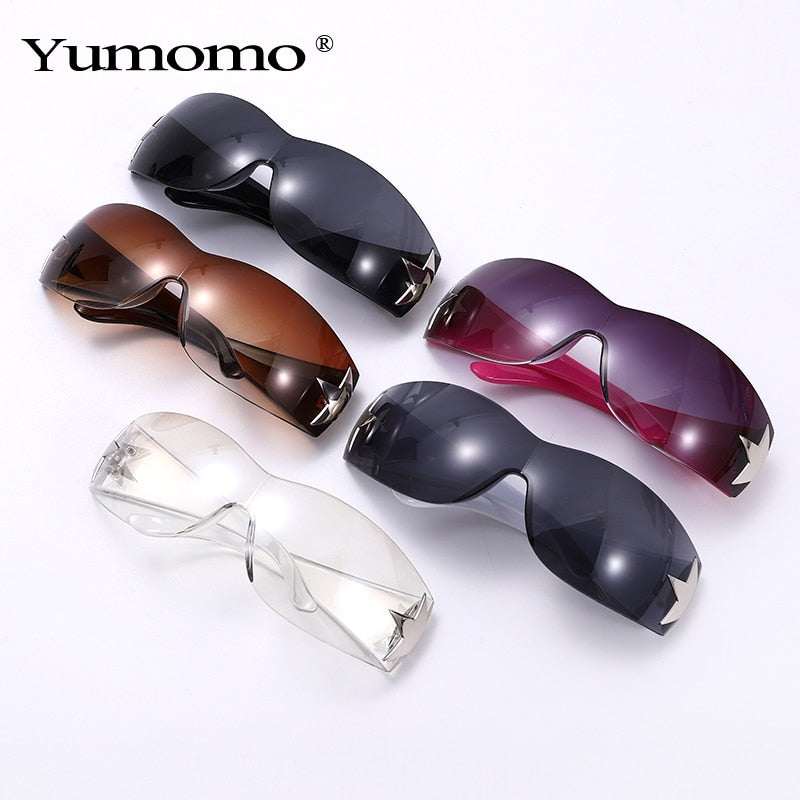 Punk One Piece Sunglasses Goggle New Y2k Luxury Brand Sun Glasses 2000&#39;s Shades Eyewear UV400 Female Designer Five Star Glasses