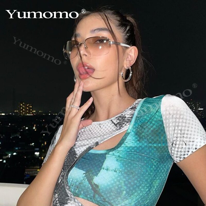 Luxury Brand Punk Rimless Sunglasses New Women Y2k Diamond Sun Glasses Fashion UV400 Shades Eyewear Female Designer Eyeglasses