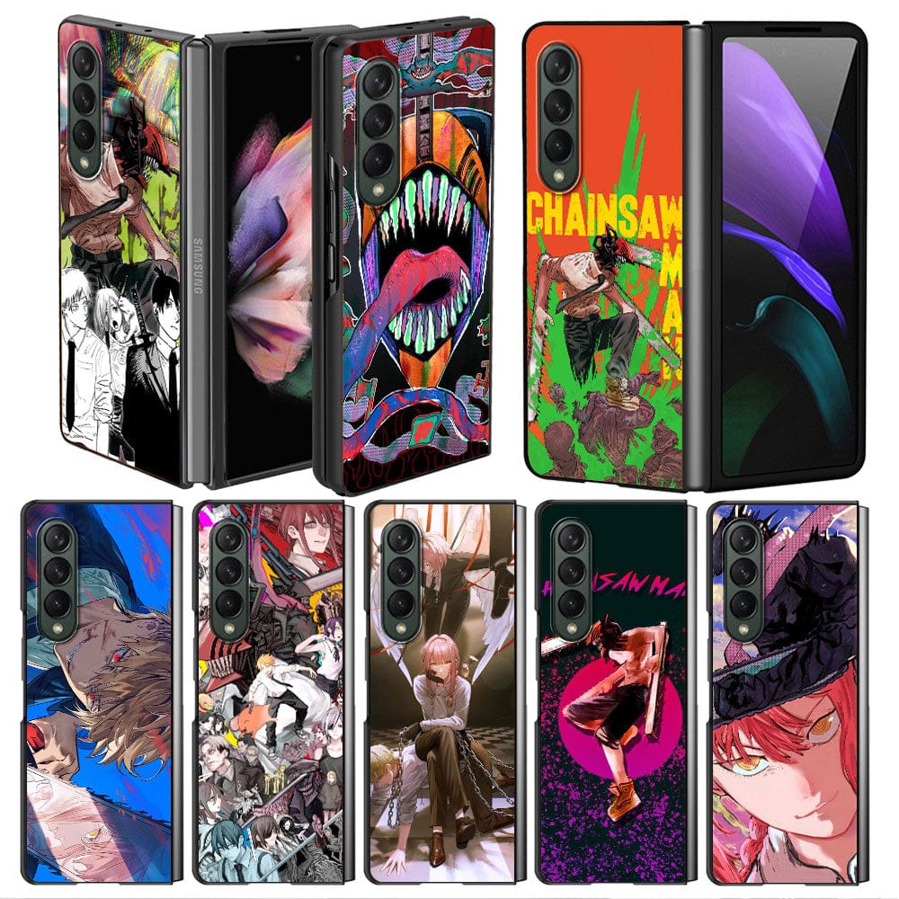 Anime Chainsaw Man Case for Samsung Z Fold3 Fold4 5G Phone Cover 6.7 Inches for Galaxy ZFold 3 Fold 4 Black Hard Capas