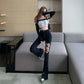 2022 New Harajuku Sexy flares Ripped bandage Jeans Women High Waist Black Baggy Denim Trousers Summer Vintage Street