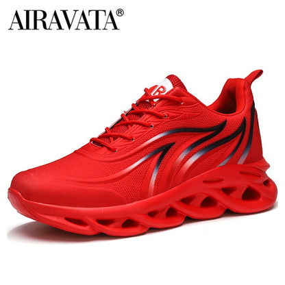 Men&#39;s Flame Printed Sneakers Flying Weave Sports Shoes Comfortable Running Shoes Outdoor Men Athletic Shoes