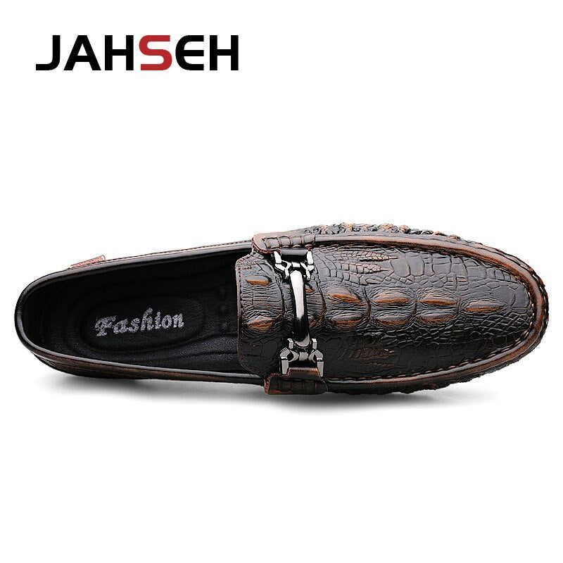 JAHSEH Men Cow Leather Crocodile Grain Style Loafers High Quality Business Casual Shoes Handmade Men Genuine Leather Moccasins