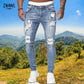 Casual Men's Jeans Business Jeans Men's Slim Stretch Pencil Pants Four Seasons Blue Sports Jeans Ripped Street Running Pants New