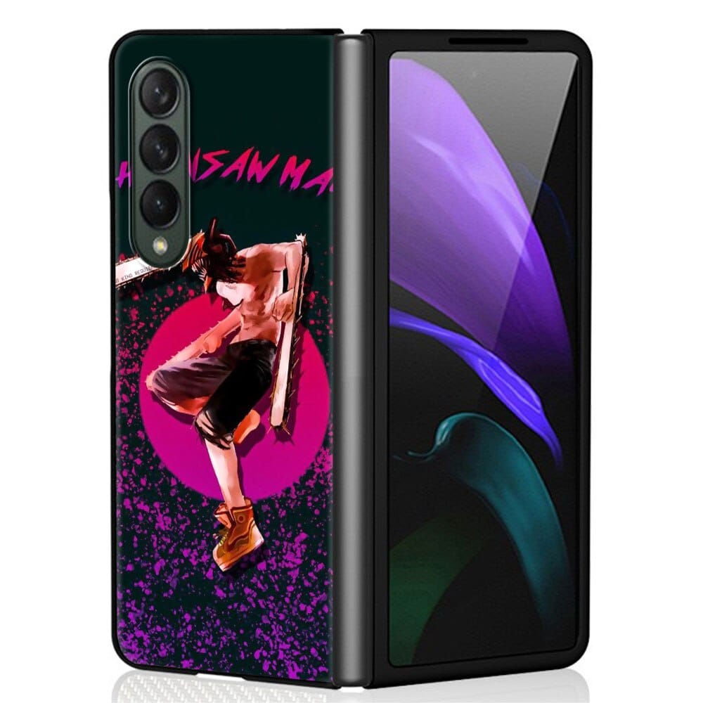 Anime Chainsaw Man Case for Samsung Z Fold3 Fold4 5G Phone Cover 6.7 Inches for Galaxy ZFold 3 Fold 4 Black Hard Capas