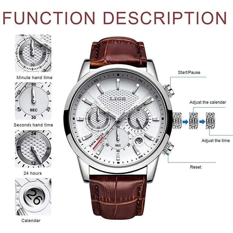 LIGE 2022 Watch Men Fashion Sports Quartz Clocks Mens Watches Top Brand Leather Military Waterproof Date Watch Relogio Masculino