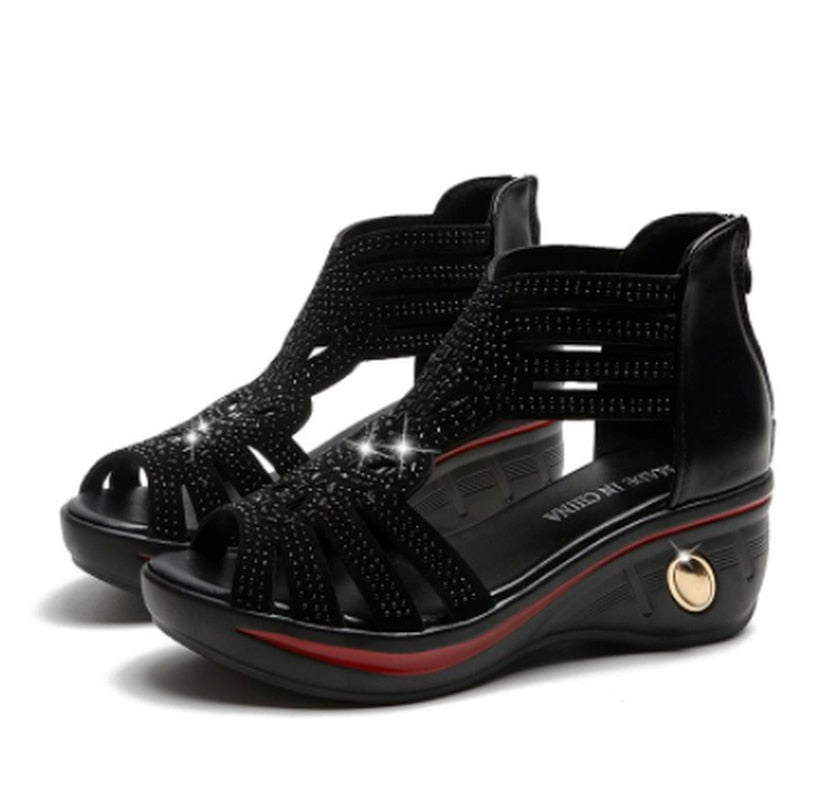 2022 New Fashion Wedge Sandals Women Summer Shoes Elegant Ladies Rome Hollow Out Sandals Female Sandalias Black Wedge Heels