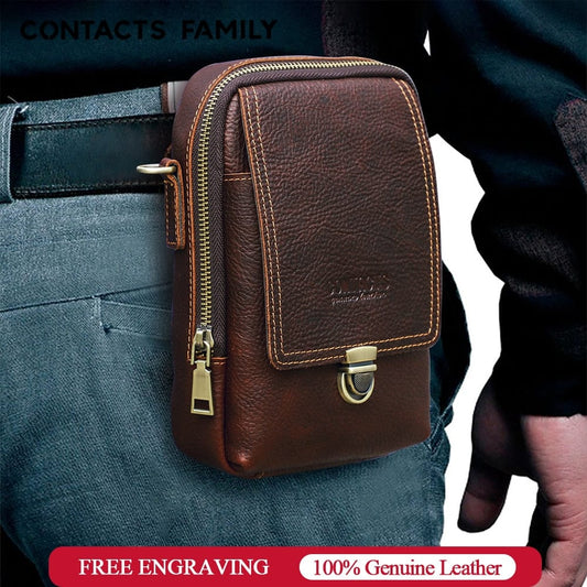 CONTACT'S FAMILY Genuine Leather Mobile Phone Bag Waist Pouch for Men Samsung/iPhone/Huawei/HTC/LG/Xiaomi Wallet Crossbody Bag