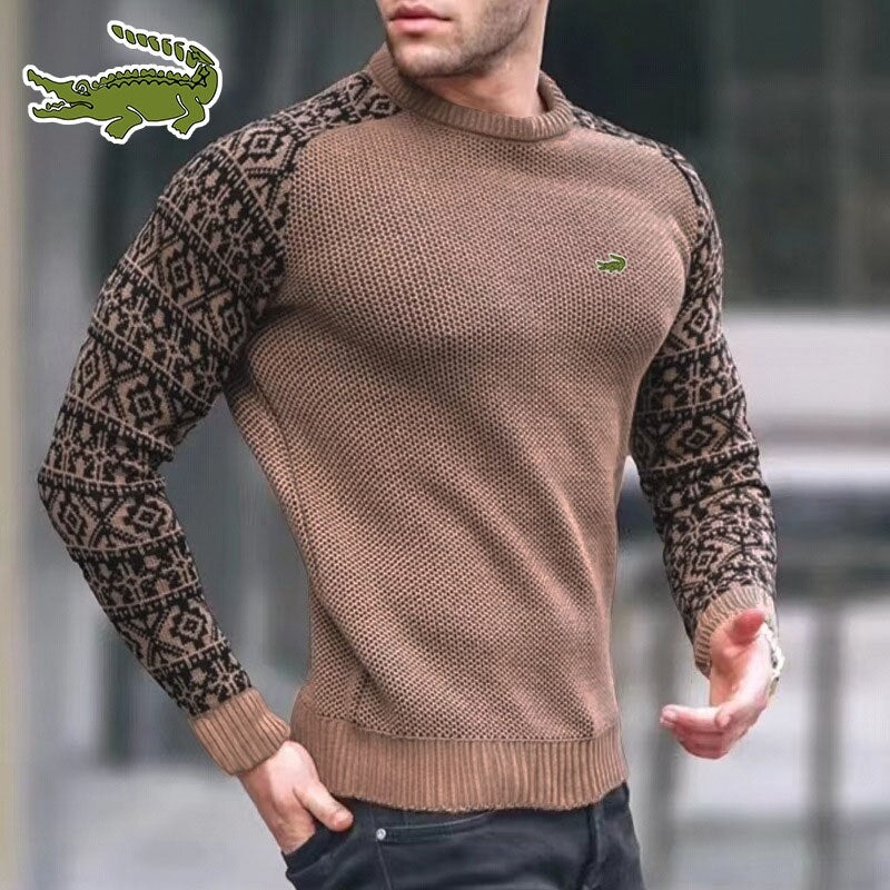 High quality autumn and winter 2022 new men's round neck Pullover color matching waffle sweater with fashionable top