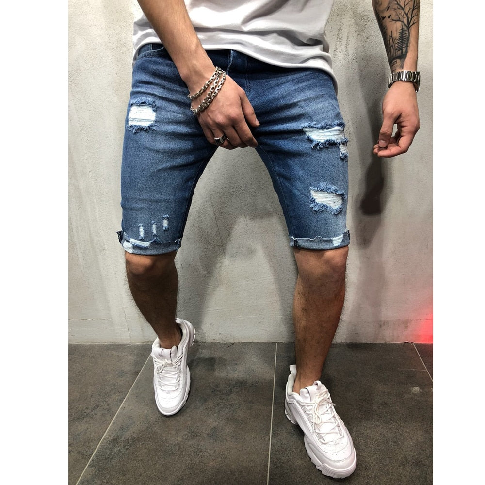 New Men's Jean Shorts Casual Fashion Men's Jean Shorts Tight Stretch Pants Men Wear Out Summer Slacks Sports Casual Pants Men