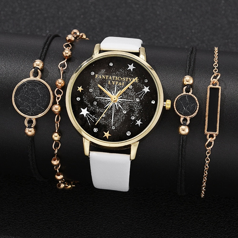 Lvpai Brand 5PCS Fashion New Bracelet Watch Set Crystal Rhinestone Women Ladies Wristwatch Watches Ladies Relogio Feminino Reloj