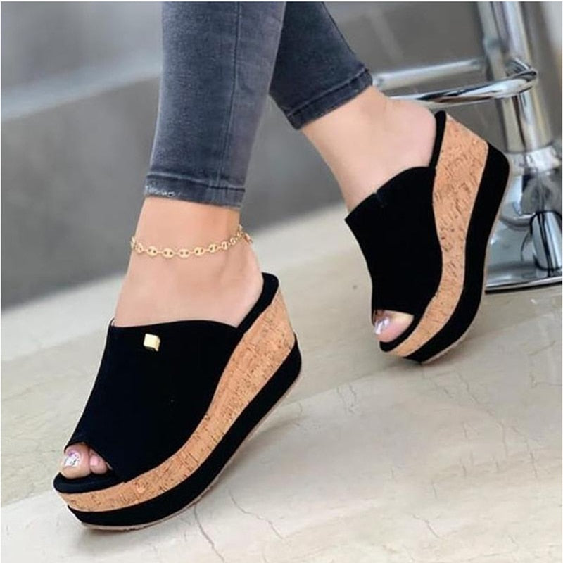 Women Summer Peep Toe Wedges Heeled Sandals Platform Shoes Casual Ladies Outdoor Slippers Beach Shoes Fashion Slides Sandalias