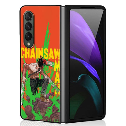 Anime Chainsaw Man Case for Samsung Z Fold3 Fold4 5G Phone Cover 6.7 Inches for Galaxy ZFold 3 Fold 4 Black Hard Capas