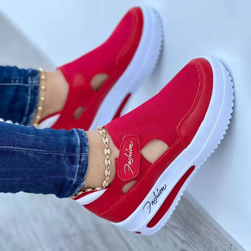 Women Hollow Out Sneakers Woman Tennis Shoes Canvas Female Casual Shoes Ladies Sport Shoes Platform Red Sneaker