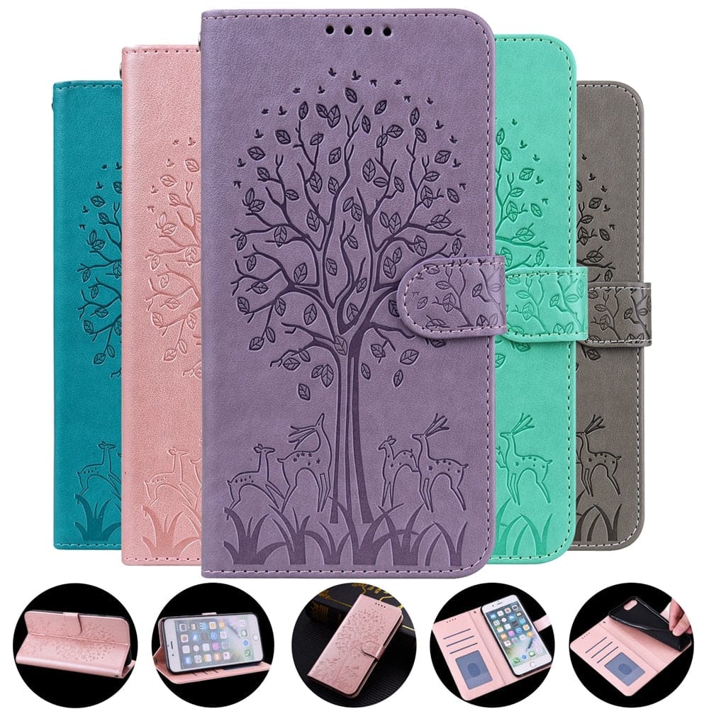 Flip Leather Case for Motorola MOTO E7i Power G20 G10 G30 G22 G60 G9 Plus Cases Tree Deer Magnetic Wallet Phone Back Cover Women