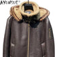 AYUNSUE Warm hooded winter jacket men 100% nature Sheepskin Fur Coat Genuine Leather Jacket Men clothes cazadoras de hombre