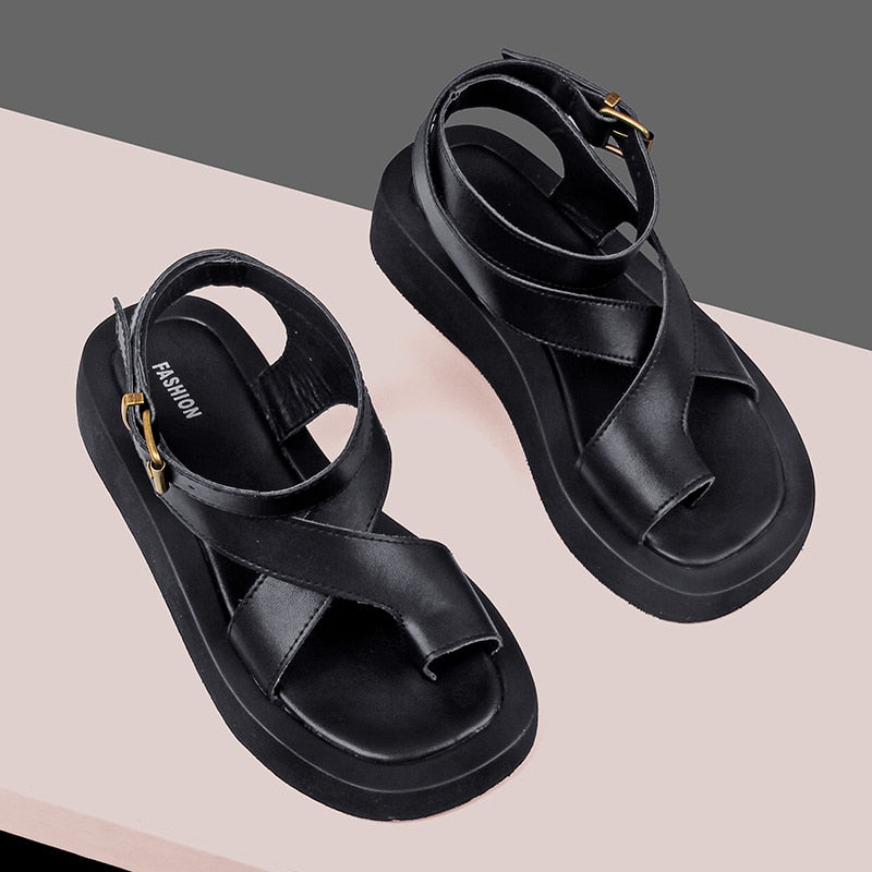 AIYUQI Sandals Women Genuine Leather 2022 Summer New Clip Toe Sandals Ladies Roman Women Shoes Muffin Sandals WHS MTO