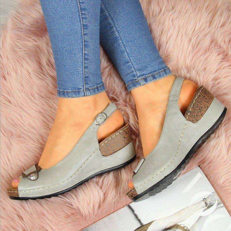 Shoes Woman Spring Summer 2022 New Fish Mouth Sandals Buckle Wedge Women's Sandals Flat Casual Women's Shoes