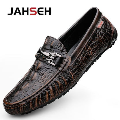 JAHSEH Men Cow Leather Crocodile Grain Style Loafers High Quality Business Casual Shoes Handmade Men Genuine Leather Moccasins