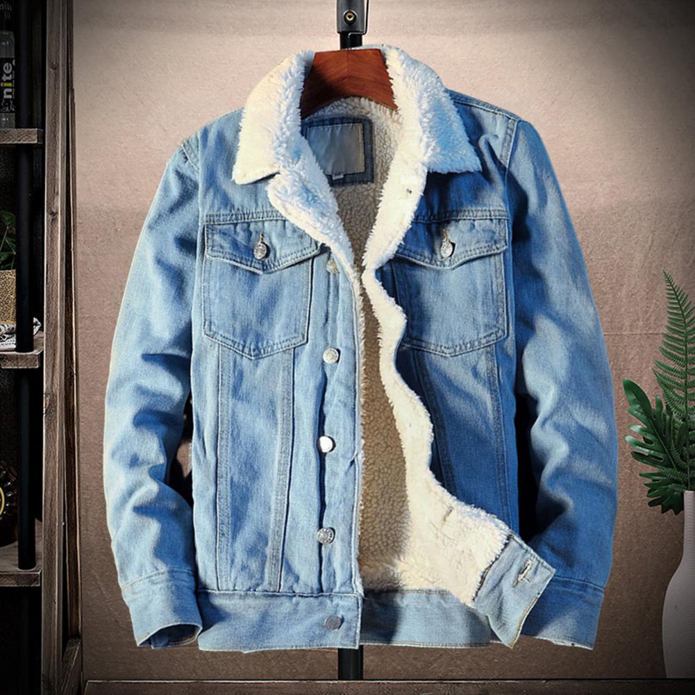 Super Soft  Popular Lapel Buttons Jean Jacket Winter Men Jean Outerwear Solid Color   for Office