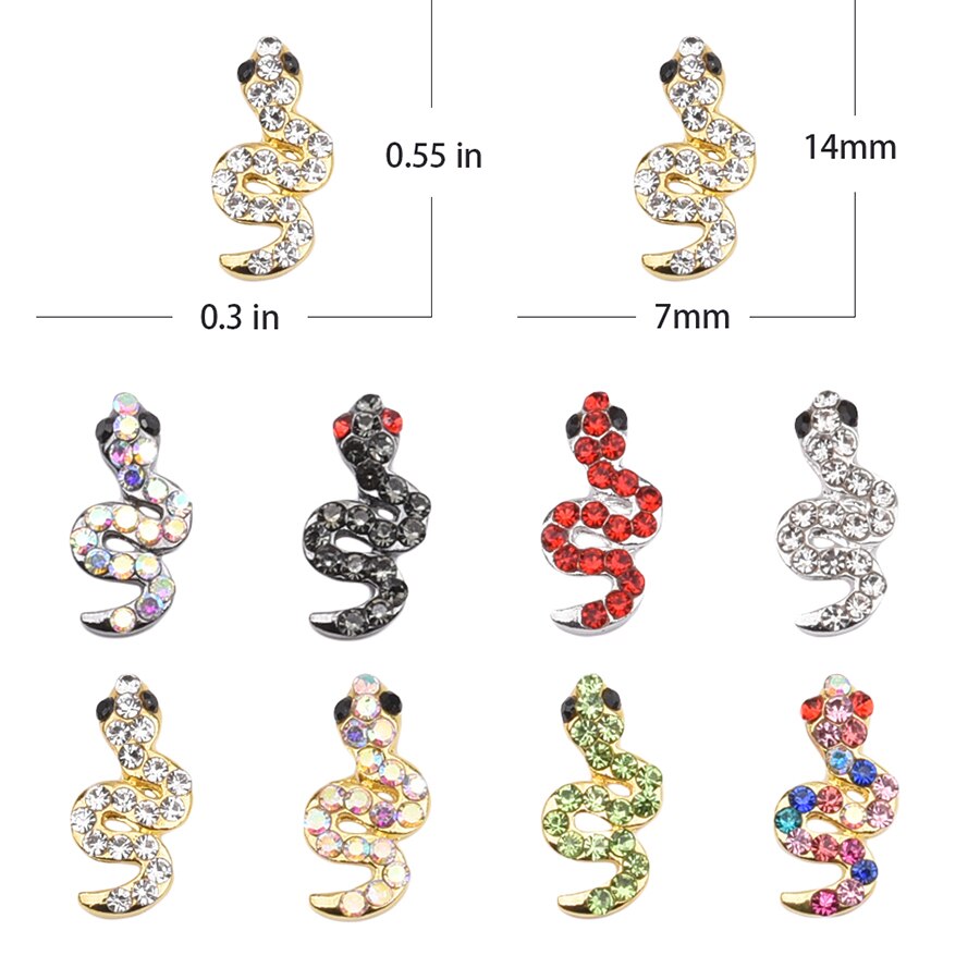 5/10pcs Large Small Big Flatback Luxury 3d Metal Snake Nail Shape Charms Nail Art Rhinestones Jewelry Decor For Women TJ182