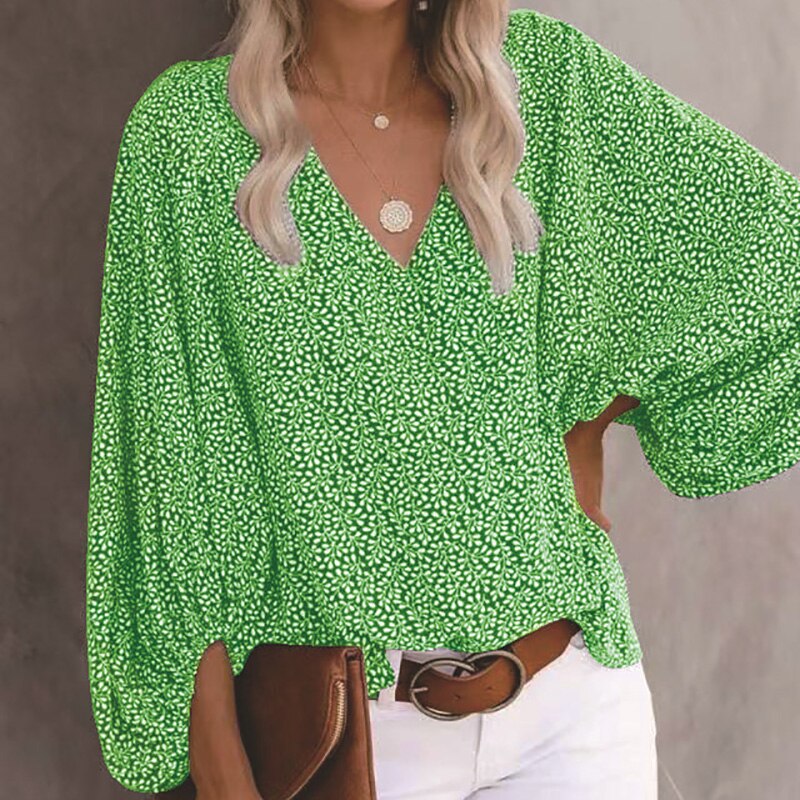 Female Streetwear Oversized XXXL Tops Blusa Summer V Neck Long Lantern Sleeve Blouse Casual Women Printing Loose Elegant Shirts