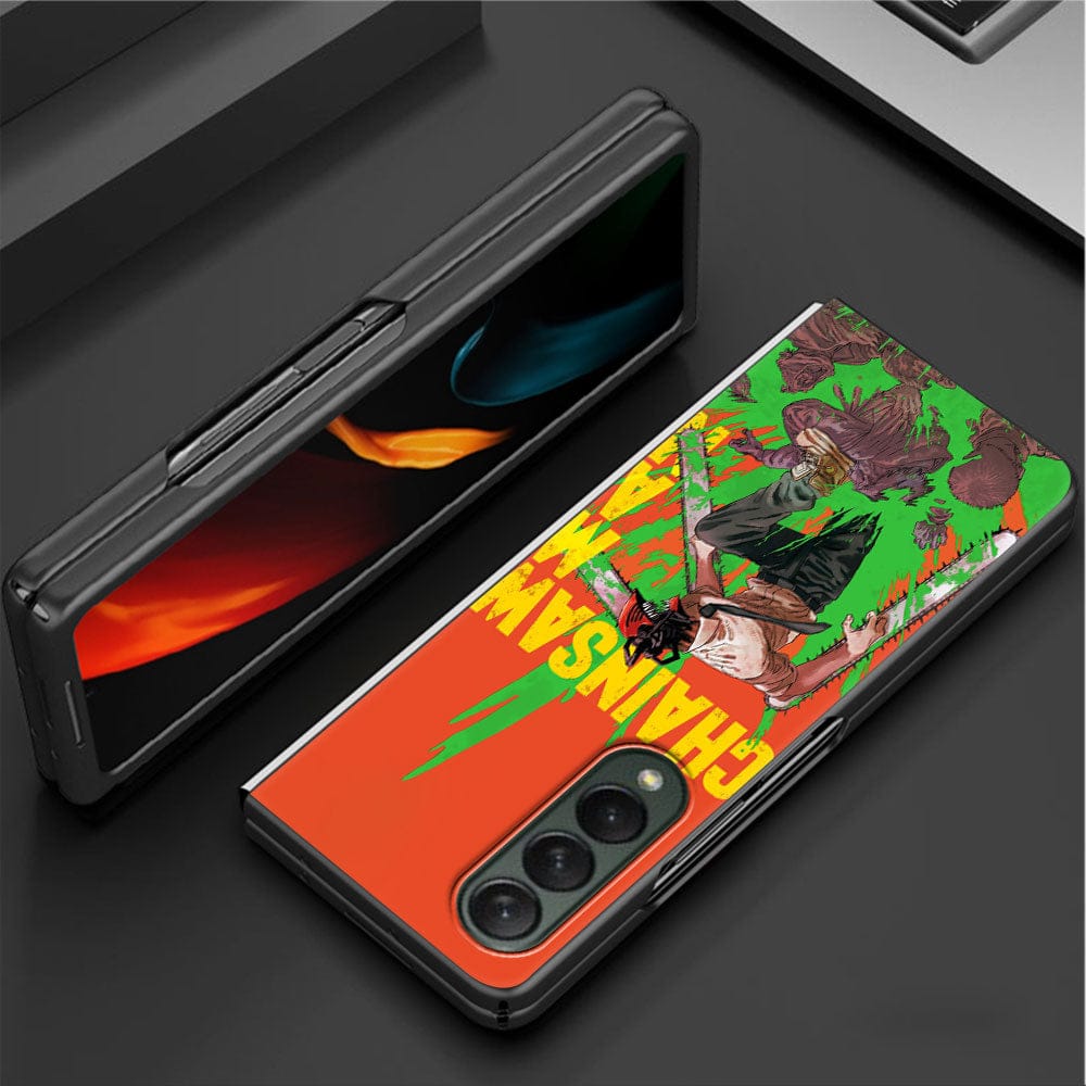 Anime Chainsaw Man Case for Samsung Z Fold3 Fold4 5G Phone Cover 6.7 Inches for Galaxy ZFold 3 Fold 4 Black Hard Capas