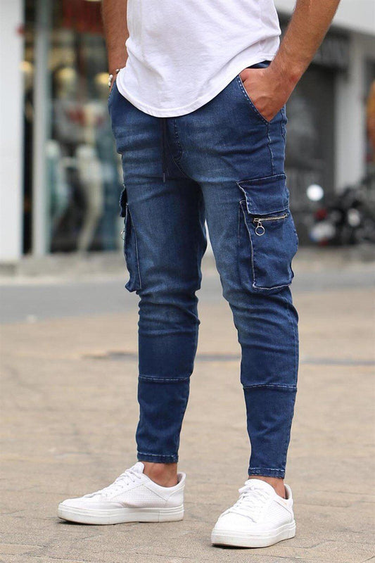 New Men's Jeans Slim Stretch Jeans Men's Casual Fashion Blue Multi-Pocket Travel Jeans Street Work Hip Hop Straight Cut Pants