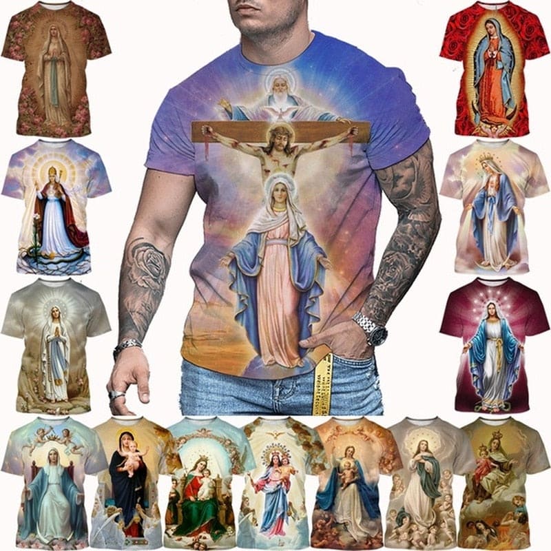 2022 Blessed Virgin Mary 3D Printing T Shirt Personality Fashion Faith Style Short Sleeved Men/Women Casual Streetwear Top