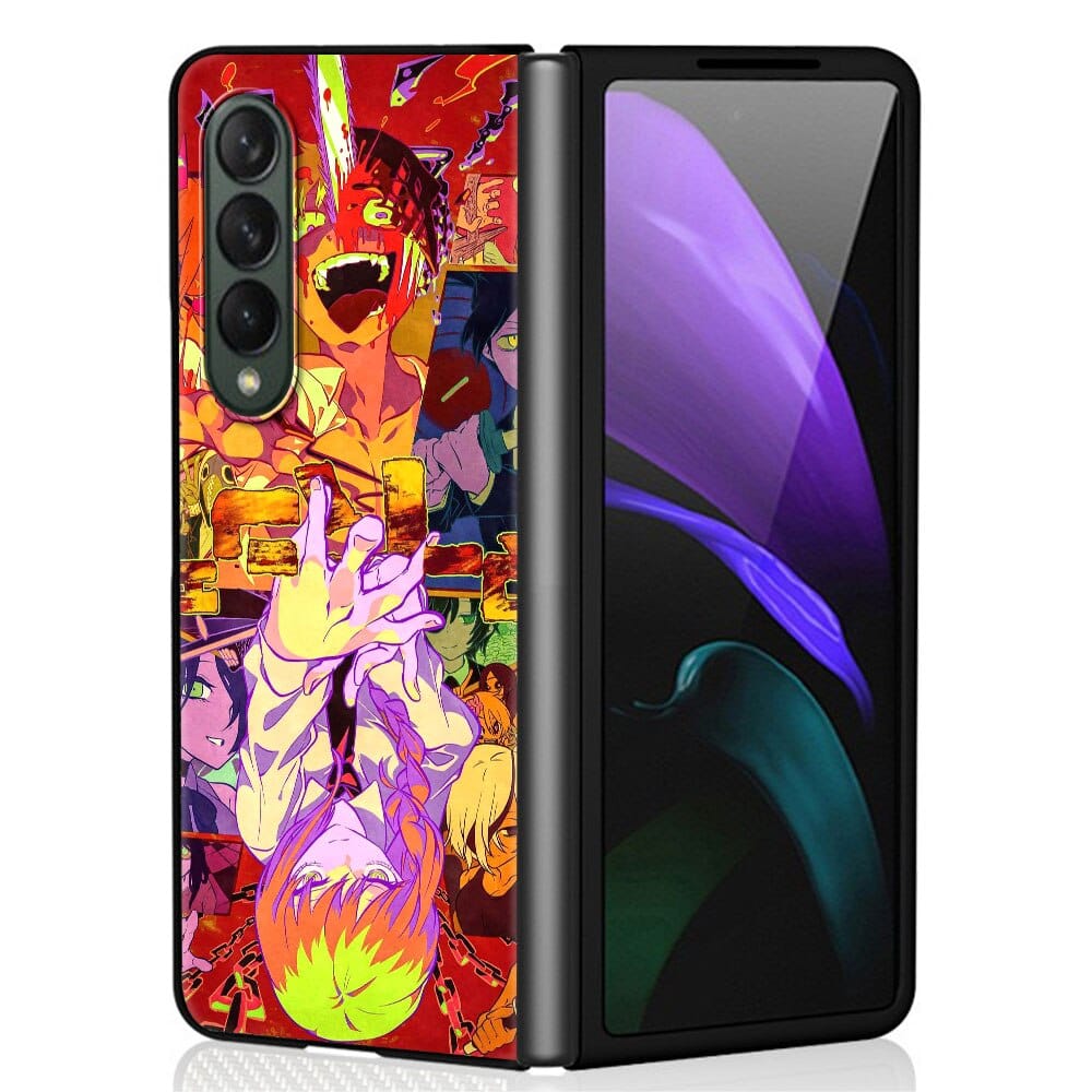 Anime Chainsaw Man Case for Samsung Z Fold3 Fold4 5G Phone Cover 6.7 Inches for Galaxy ZFold 3 Fold 4 Black Hard Capas