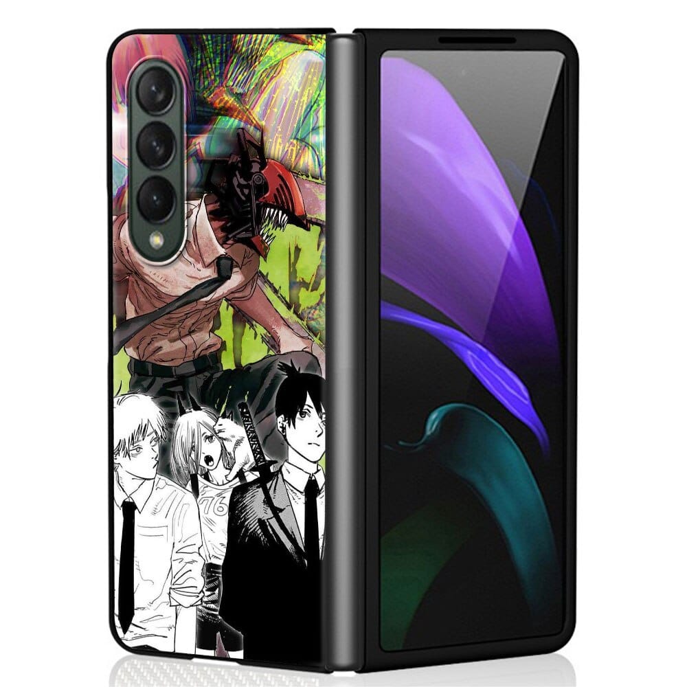 Anime Chainsaw Man Case for Samsung Z Fold3 Fold4 5G Phone Cover 6.7 Inches for Galaxy ZFold 3 Fold 4 Black Hard Capas