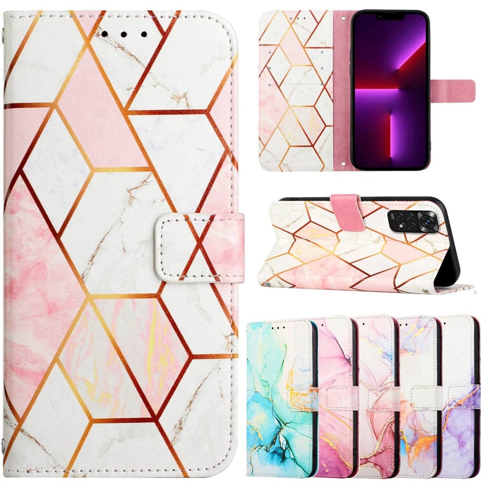 Marble Leather Case for Funda Xiaomi Redmi 10 Prime 9 9A 10A 9C NFC 9T Cases Colorful Wallet Card Holder Flip Phone Cover Women