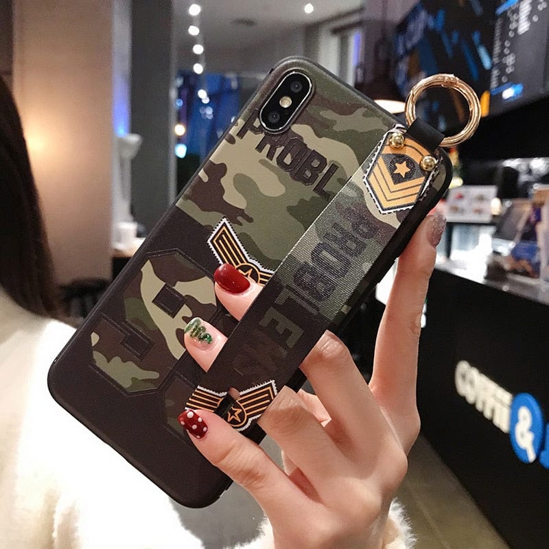 for Xiaomi Mi 11T 9 Lite Poco X3 F3 M3 Redmi 9T Note 10 Pro 9S 9 8 7 Pro Case Camouflage Wrist Strap Phone Holder Cover for Men