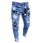 Casual Men's Jeans Business Jeans Men's Slim Stretch Pencil Pants Four Seasons Blue Sports Jeans Ripped Street Running Pants New