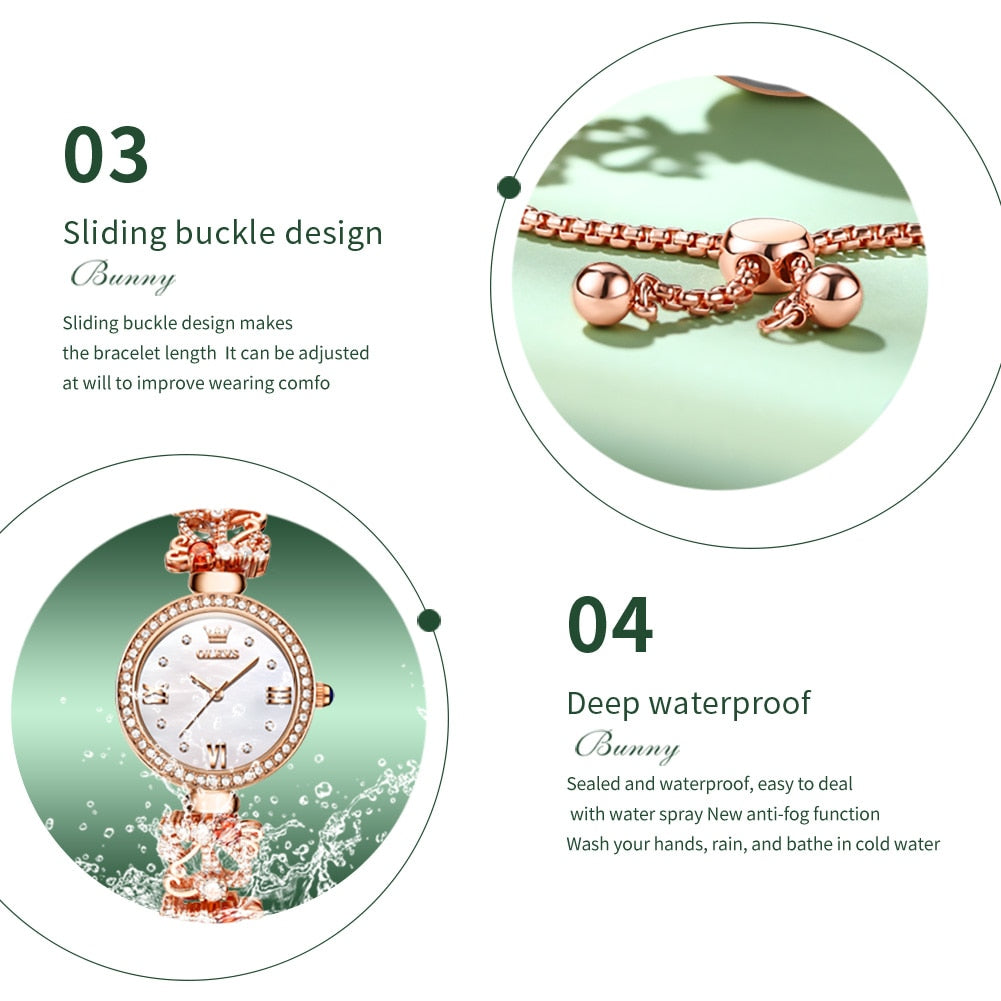 OLEVS Women&#39;s Watches Luxury Elegant Original Quartz Wristwatch Stainless Steel Inlaid Diamond Gemstone Watch Gift for Girl New