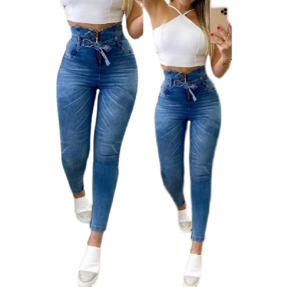 Skinny Jeans Women 2022 Autumn Fashion Stretch Retro Blue Denim Trousers Streetwear Women Jeans Pencil Pants High Waisted Jeans