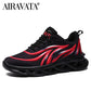 Men&#39;s Flame Printed Sneakers Flying Weave Sports Shoes Comfortable Running Shoes Outdoor Men Athletic Shoes
