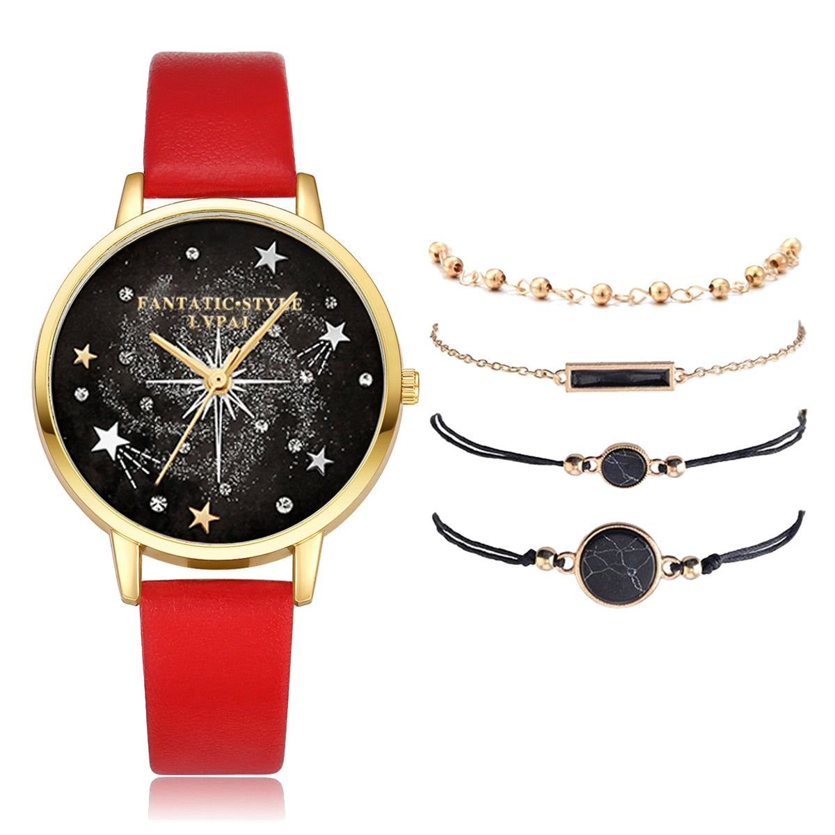 Lvpai Brand 5PCS Fashion New Bracelet Watch Set Crystal Rhinestone Women Ladies Wristwatch Watches Ladies Relogio Feminino Reloj