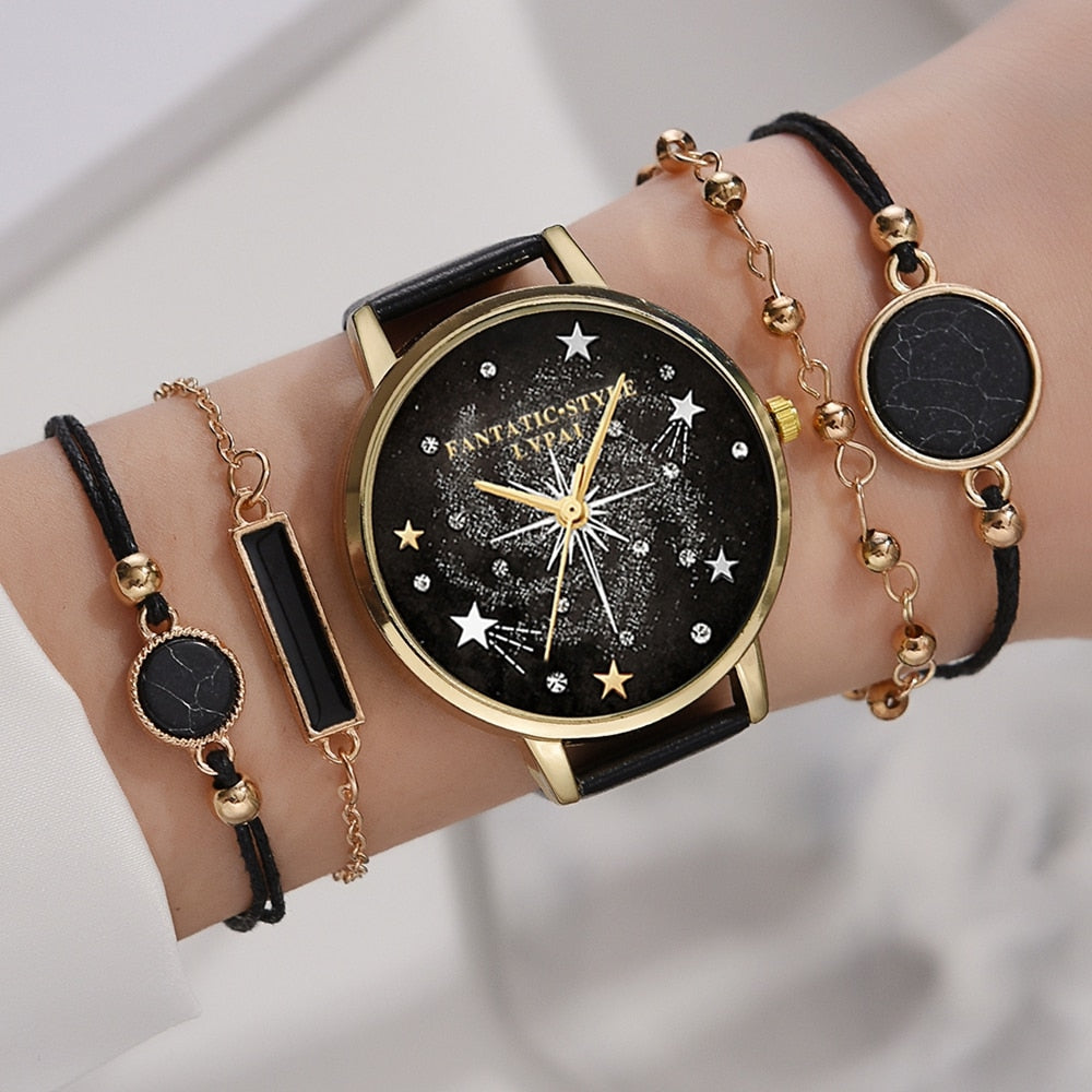 Lvpai Brand 5PCS Fashion New Bracelet Watch Set Crystal Rhinestone Women Ladies Wristwatch Watches Ladies Relogio Feminino Reloj