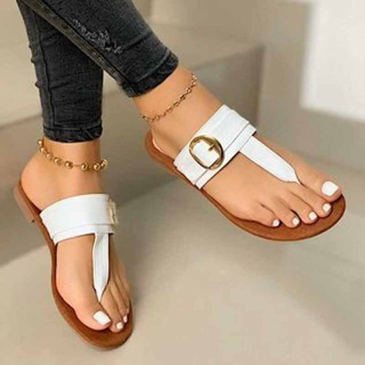 2022 New Summer Sandals Women Fashion Casual Beach Outdoor Flip Flop Sandals Metal Decoration Ladies Flat Shoes Big Size 35-43
