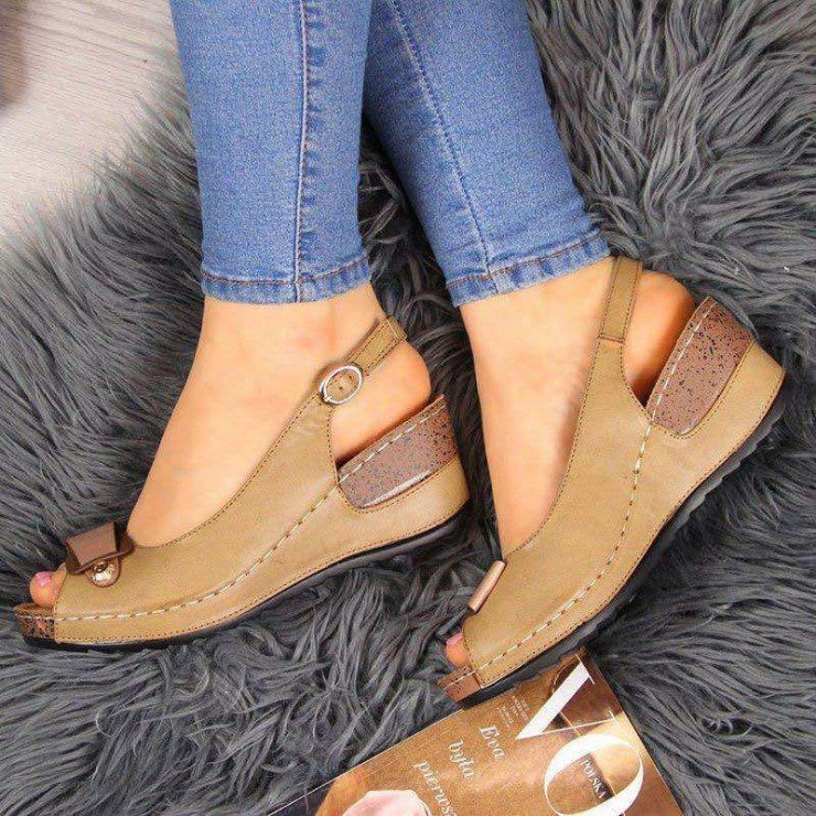 Shoes Woman Spring Summer 2022 New Fish Mouth Sandals Buckle Wedge Women's Sandals Flat Casual Women's Shoes