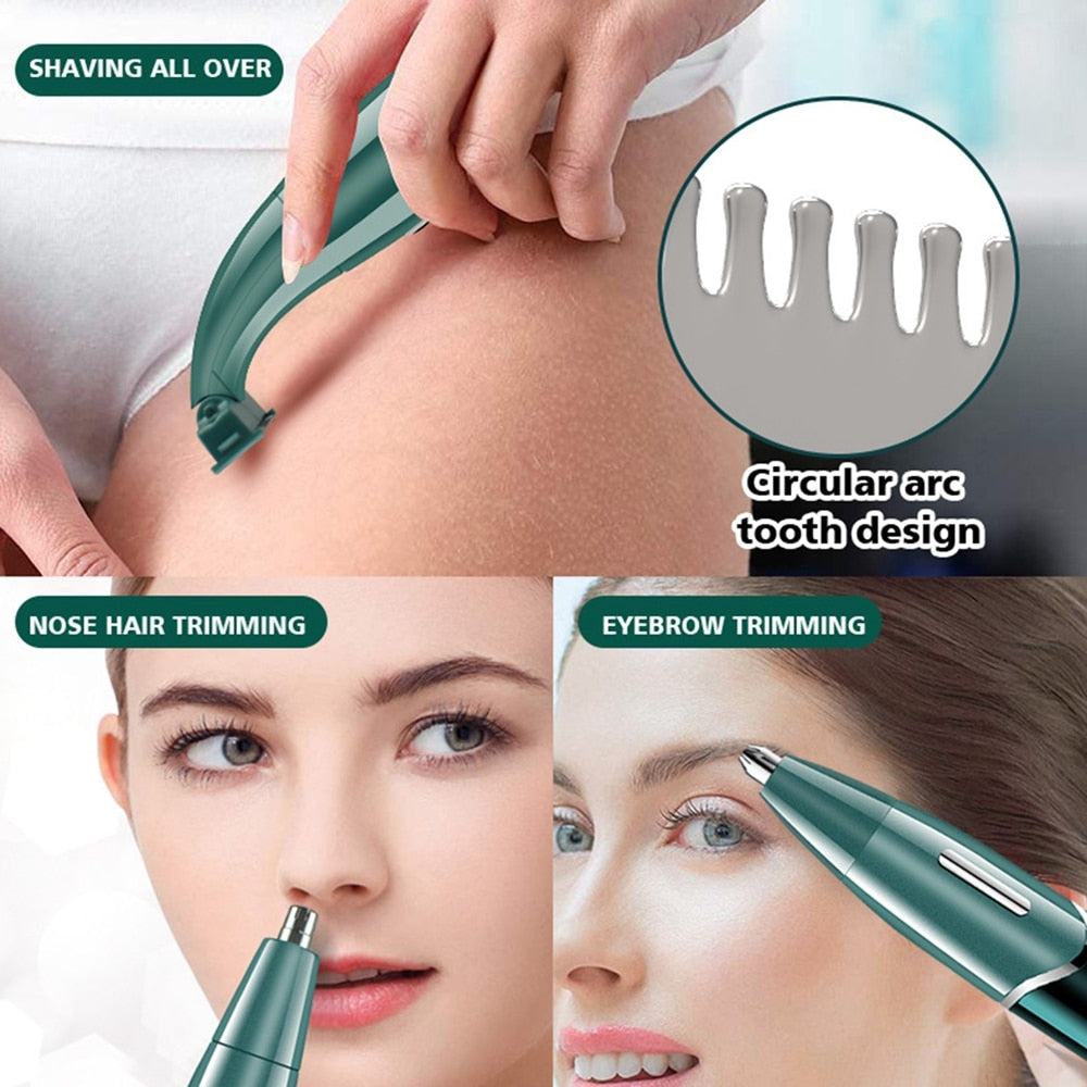 4 in 1 Painless Hair Trimmer for Lady Women & Man Hair Removal Intimate Areas Nose & Ear Haircut Rasor Clipper Shaver Facial USB