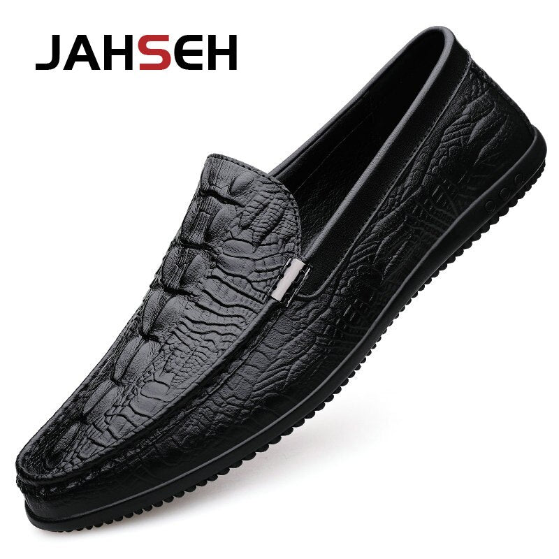 JAHSEH Men Cow Leather Crocodile Grain Style Loafers High Quality Business Casual Shoes Handmade Men Genuine Leather Moccasins